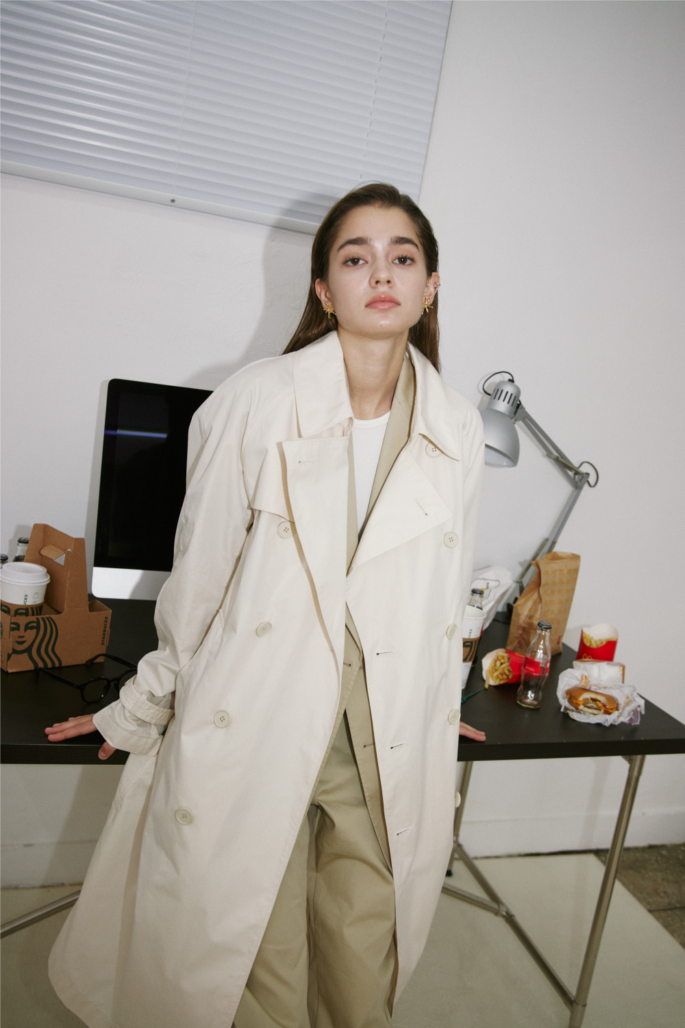 [Italy Fabric]Light Beige Double Light-Weight Trenchcoat