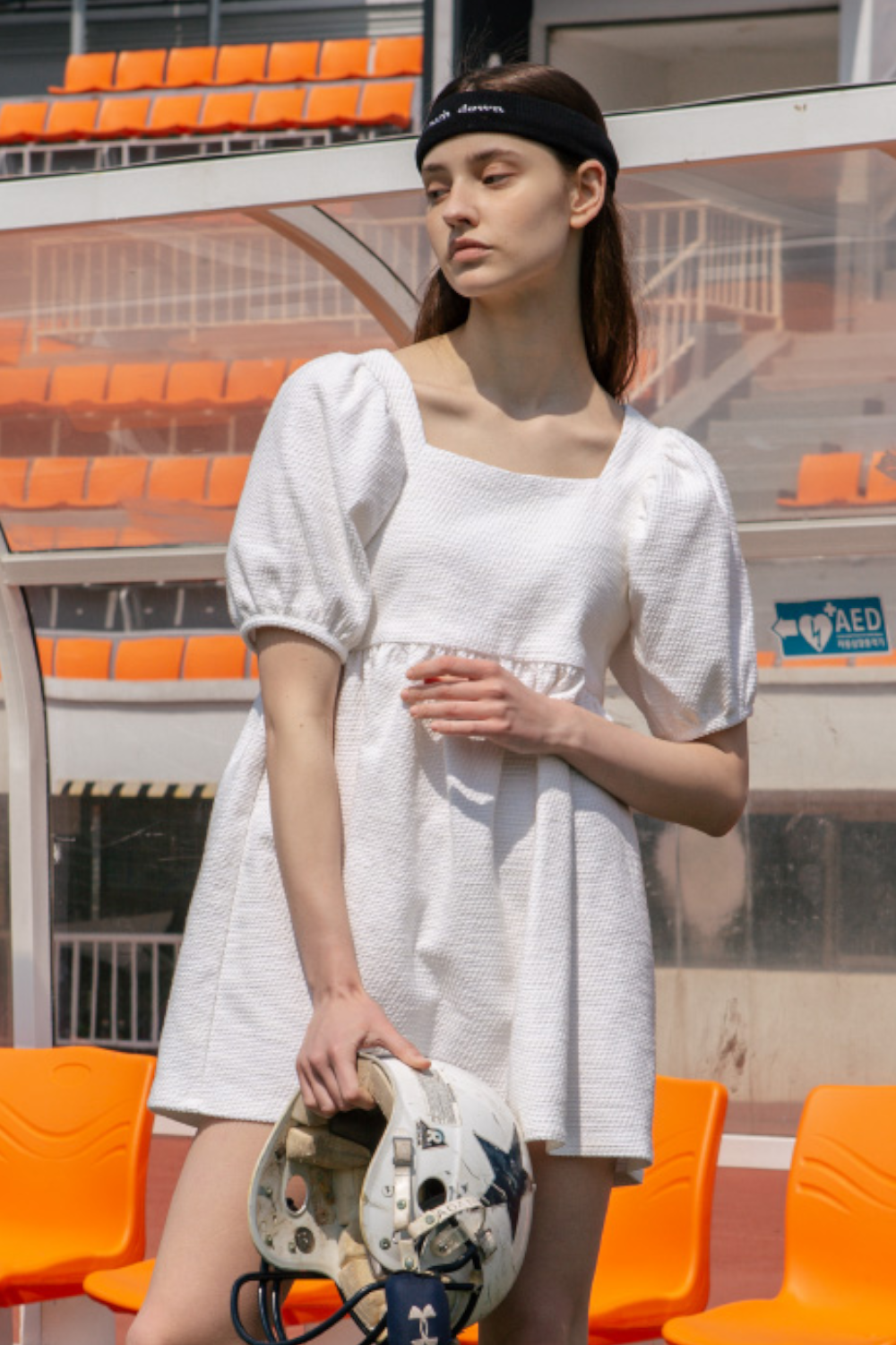 [Italy Fabric]White Puff Mini Dress